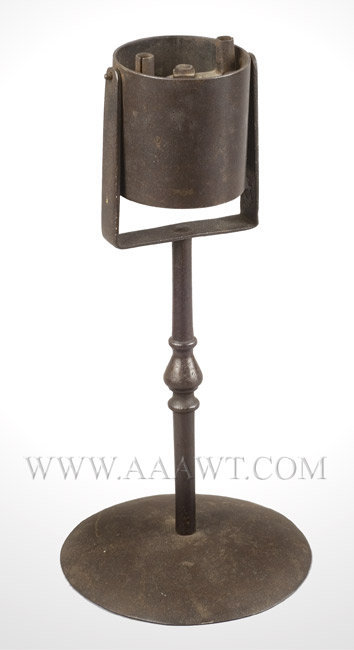 Fat Lamp, Grease Lamp, Trunnion or Gallows Lamp, Dual Wick Support
Wrought, sheet, and cast iron
Circa 1800 to 1820, entire view